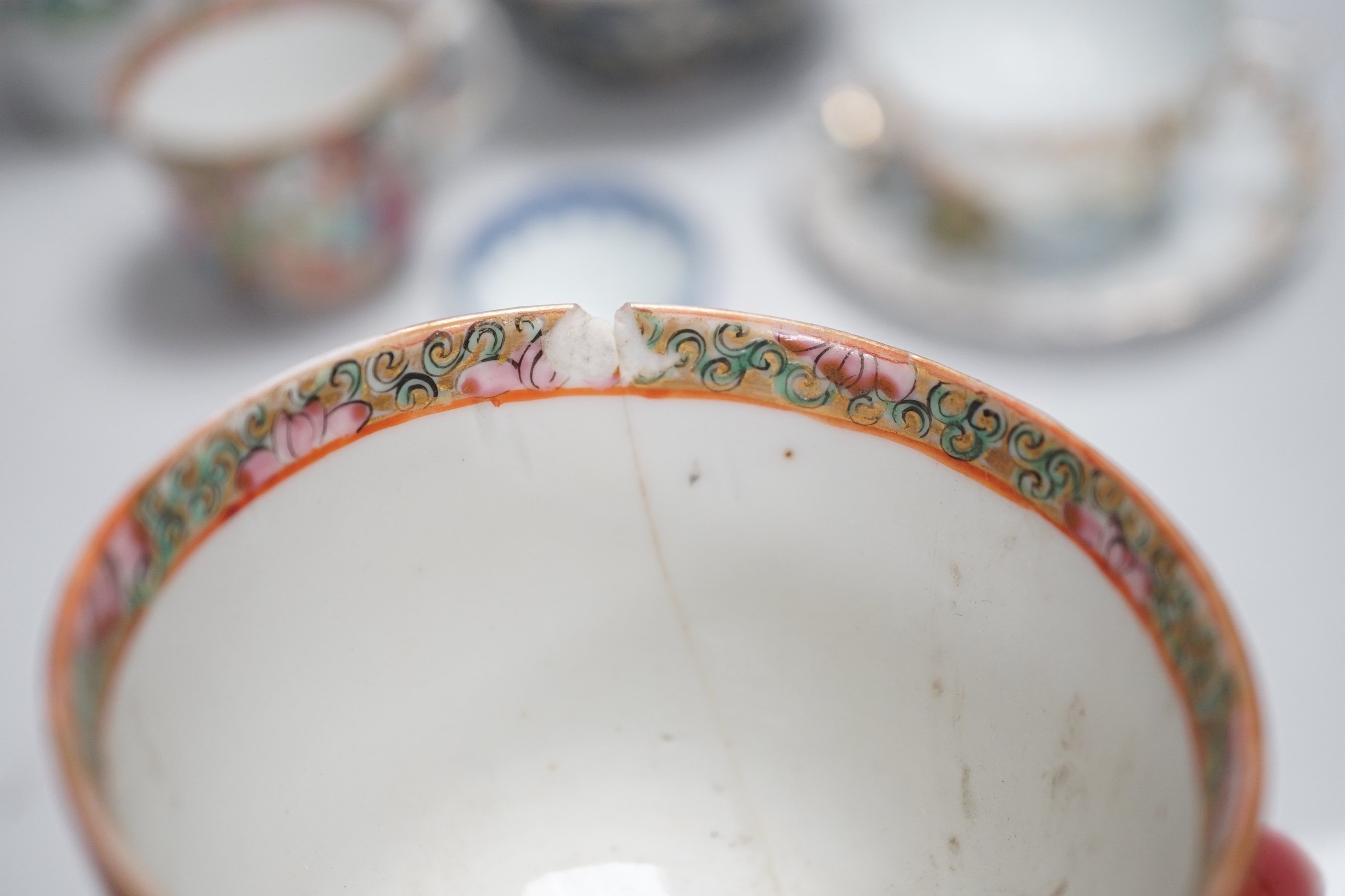 Chinese and Japanese ceramics including Canton cups and blue and white tea bowl, the largest 25cm high